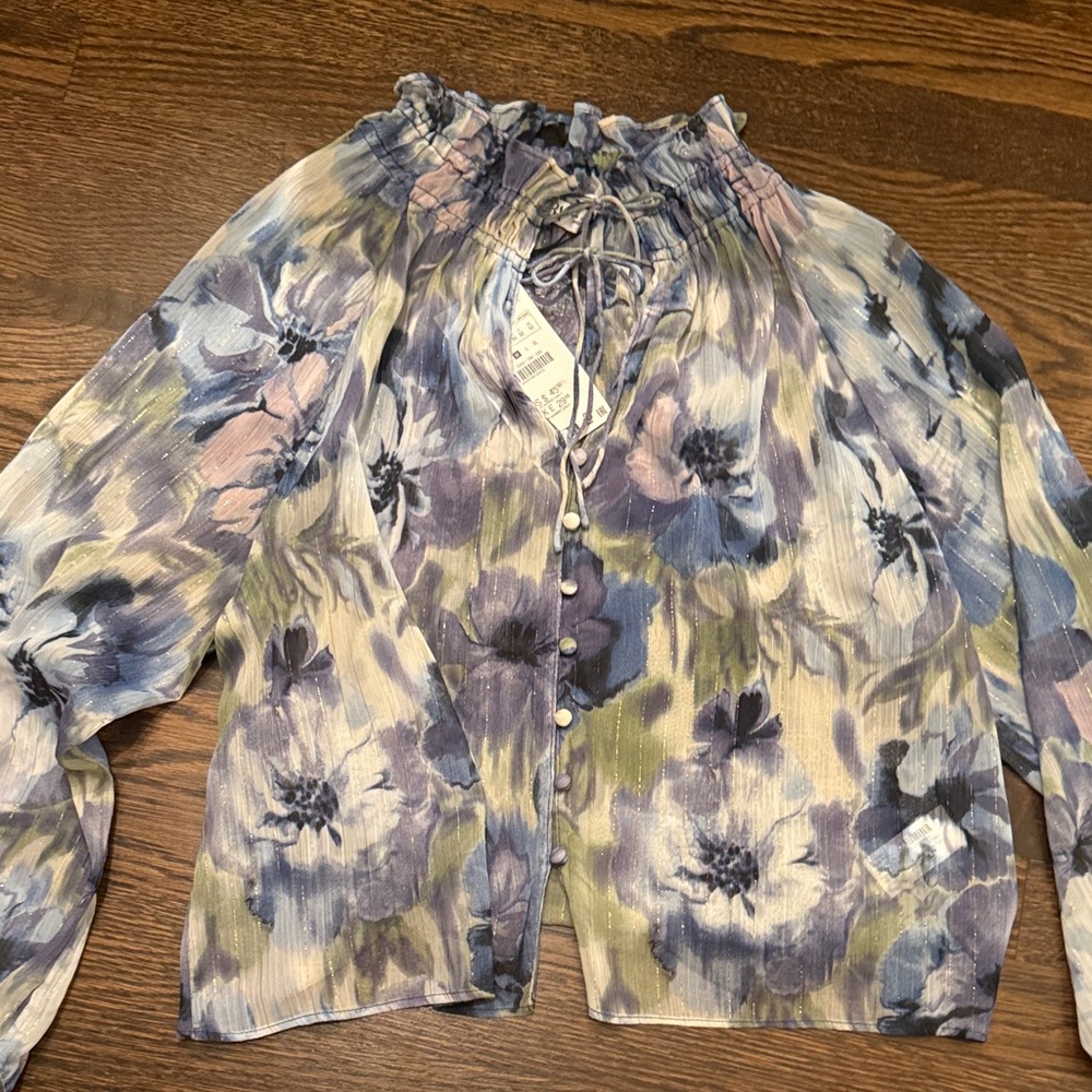 Zara Floral Blouse - Blue and Purple
